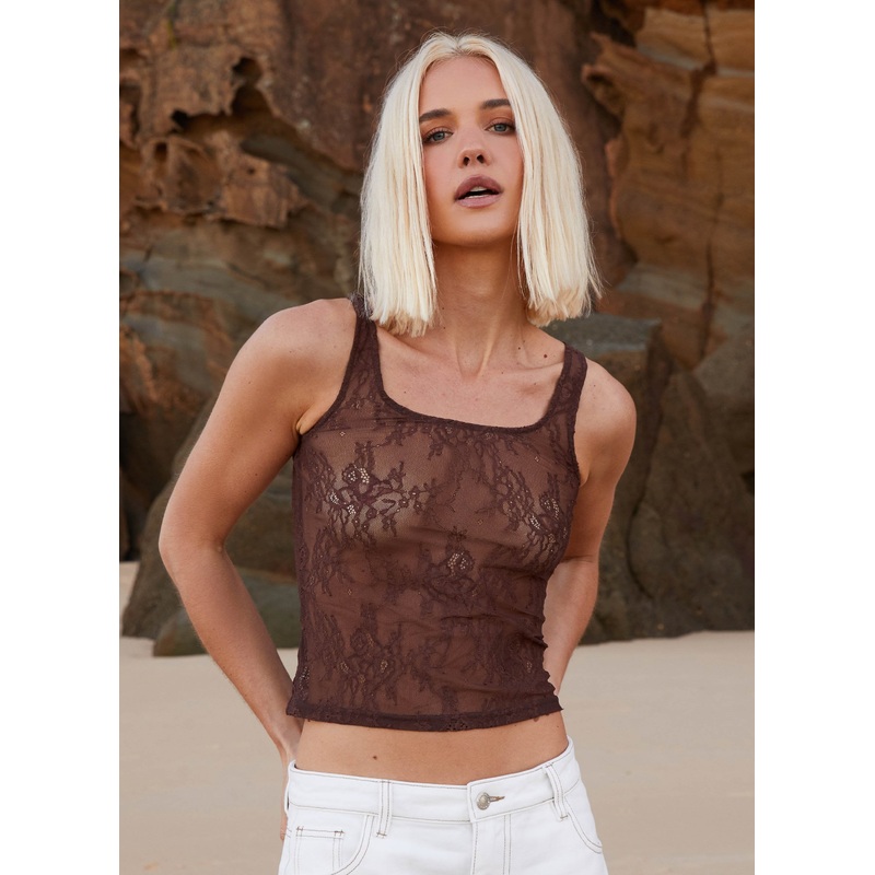Tawny Lace Cami Top – Chocolate
