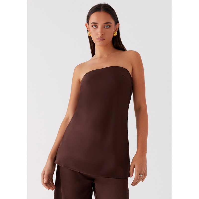 Zoey Satin Tube Top – Chocolate