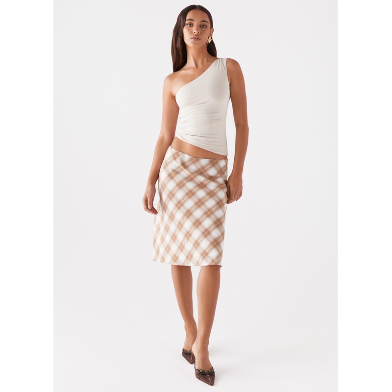 Andie Midi Skirt – Brown/White Plaid