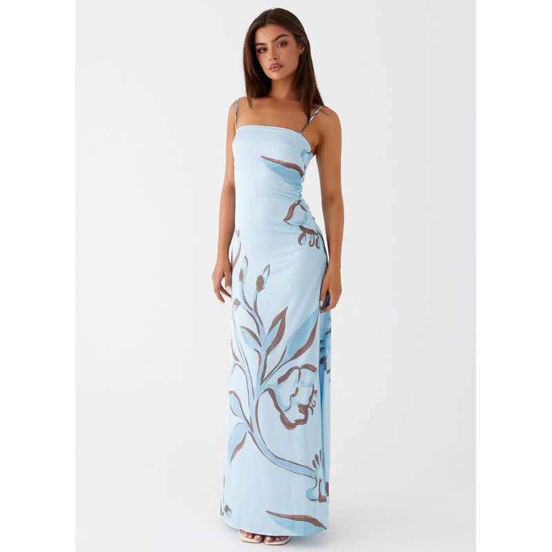 Aster Bloom Maxi Dress – Blue Floral