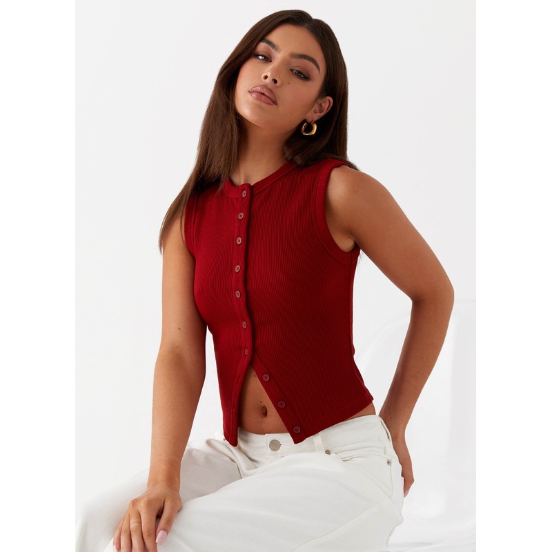 Blair Buttoned Tank Top – Ribbed Knit