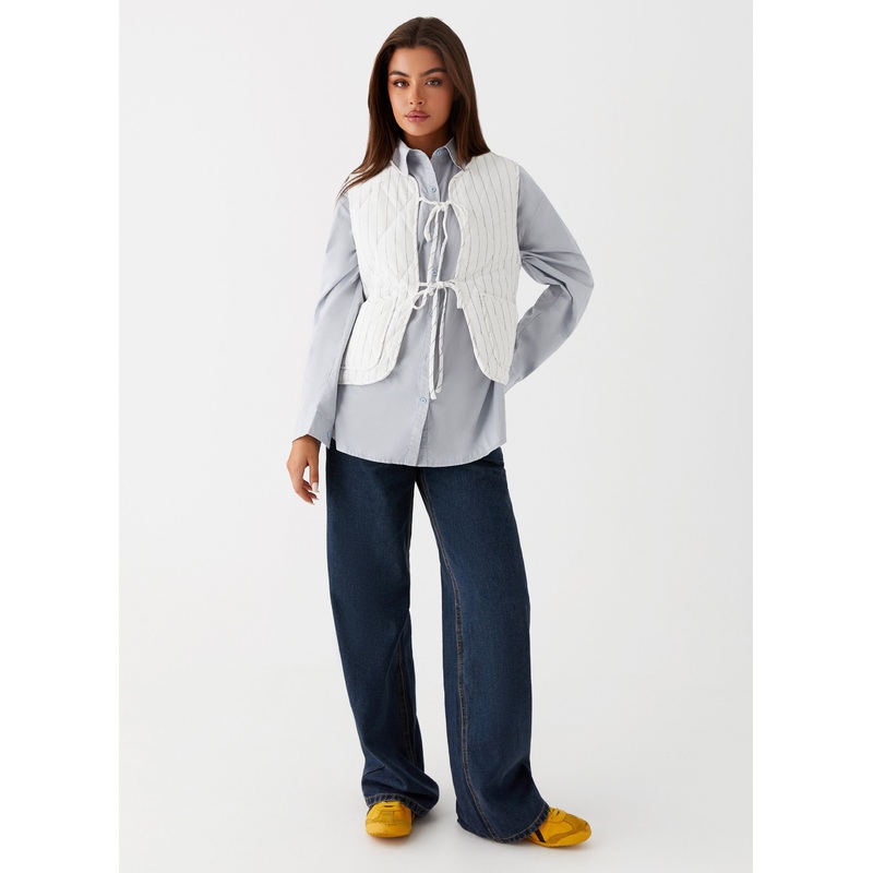 Celini Quilted Vest – White Pinstripe