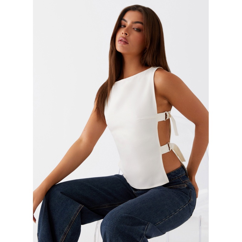 Cherish You Buckle Top – White