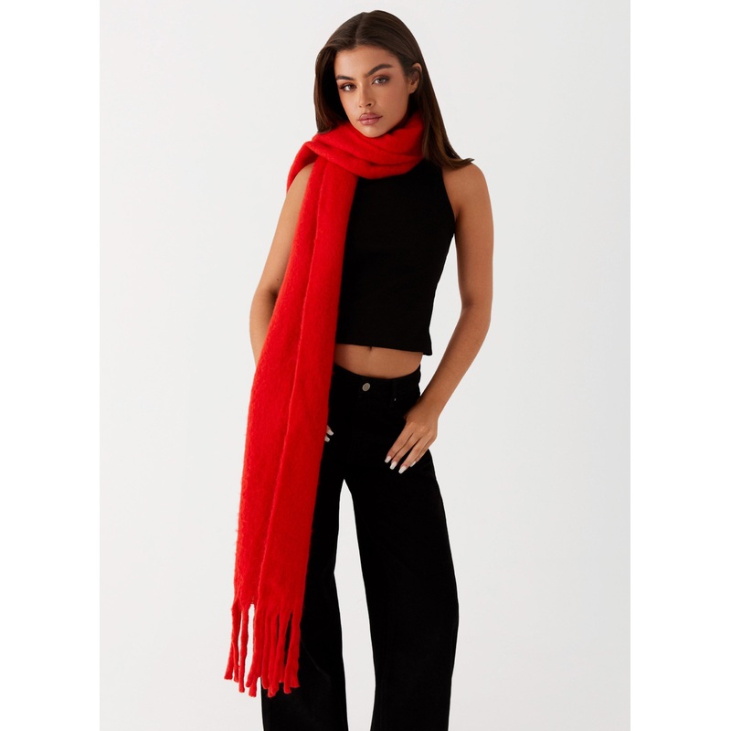 Claret Plain Knit Scarf – Red