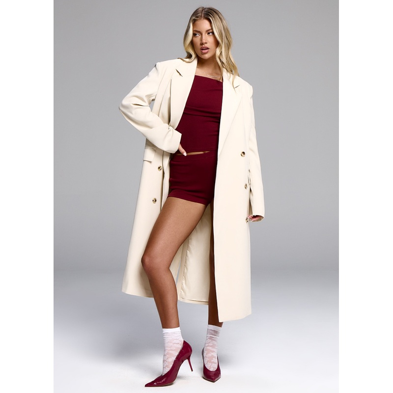 Dalia Double Breasted Blazer Coat – Beige