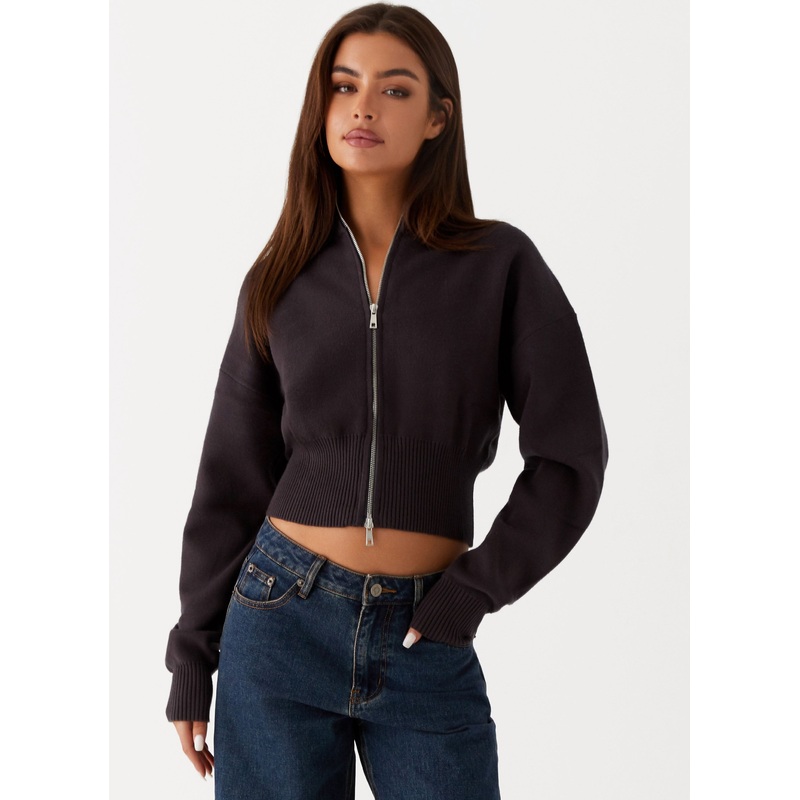 Episode High Neck Cardigan – Charcoal