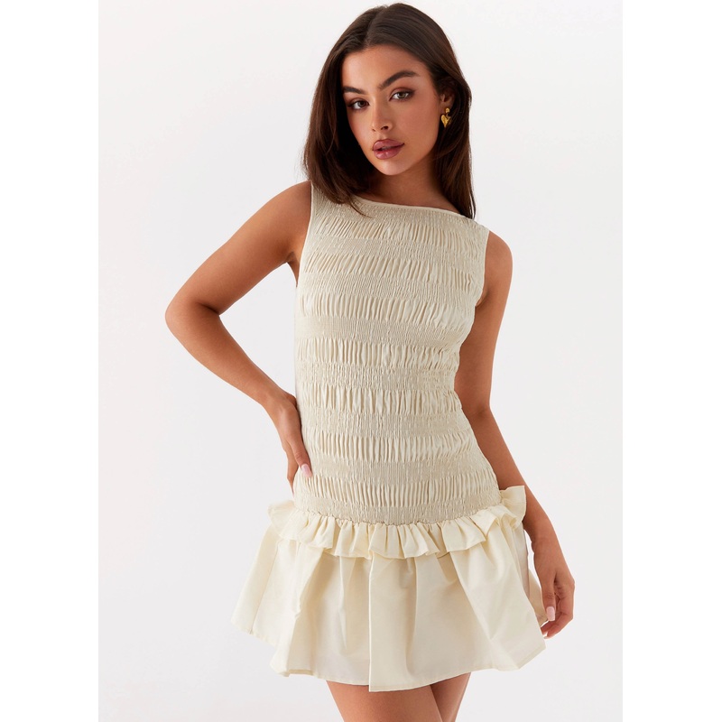 Garden Kisses Shirred Mini Dress – Ivory