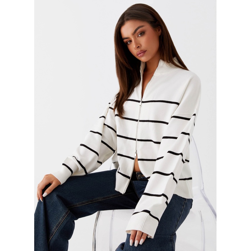 Kimmy Oversized Knit Cardigan – Ivory Stripe
