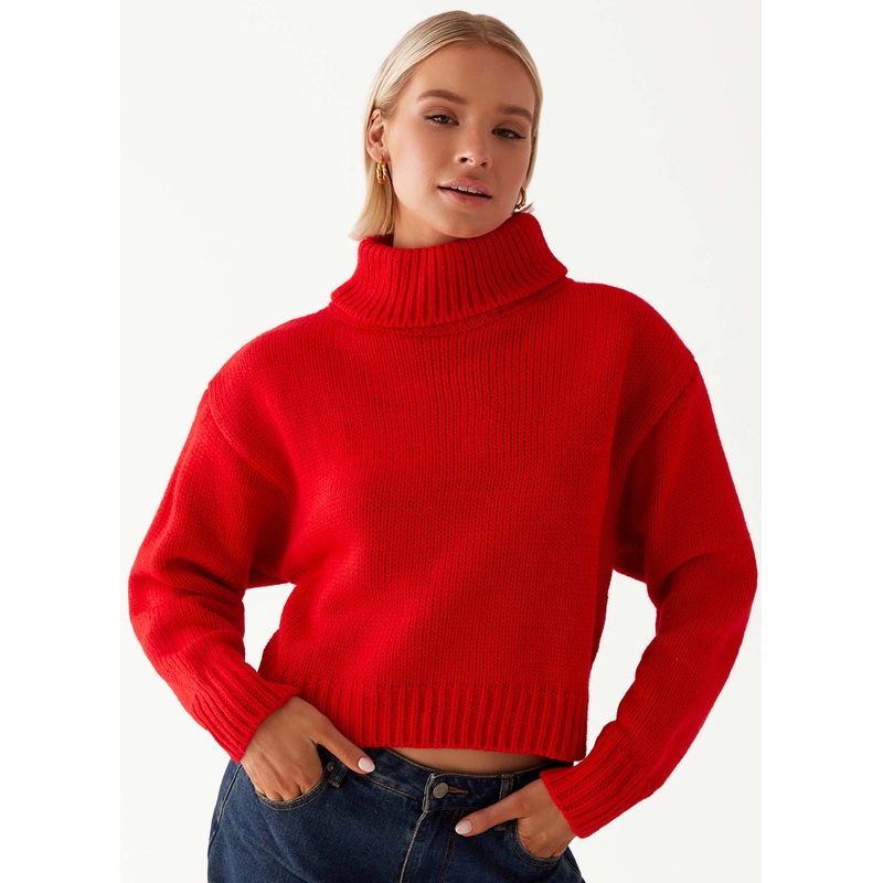 Paint The Town Red Oversized Knit Jumper – Red