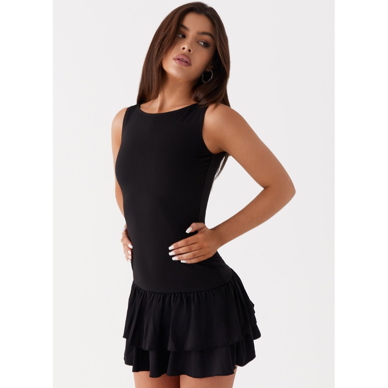Rhiannon Frill Mini Dress – Black