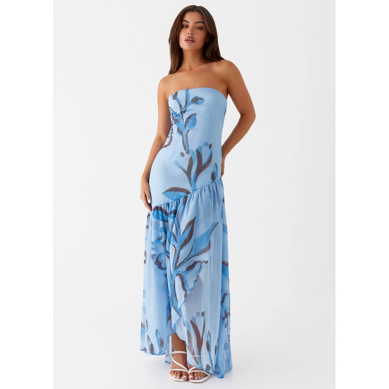 Solaris Strapless Maxi Dress – Blue Floral