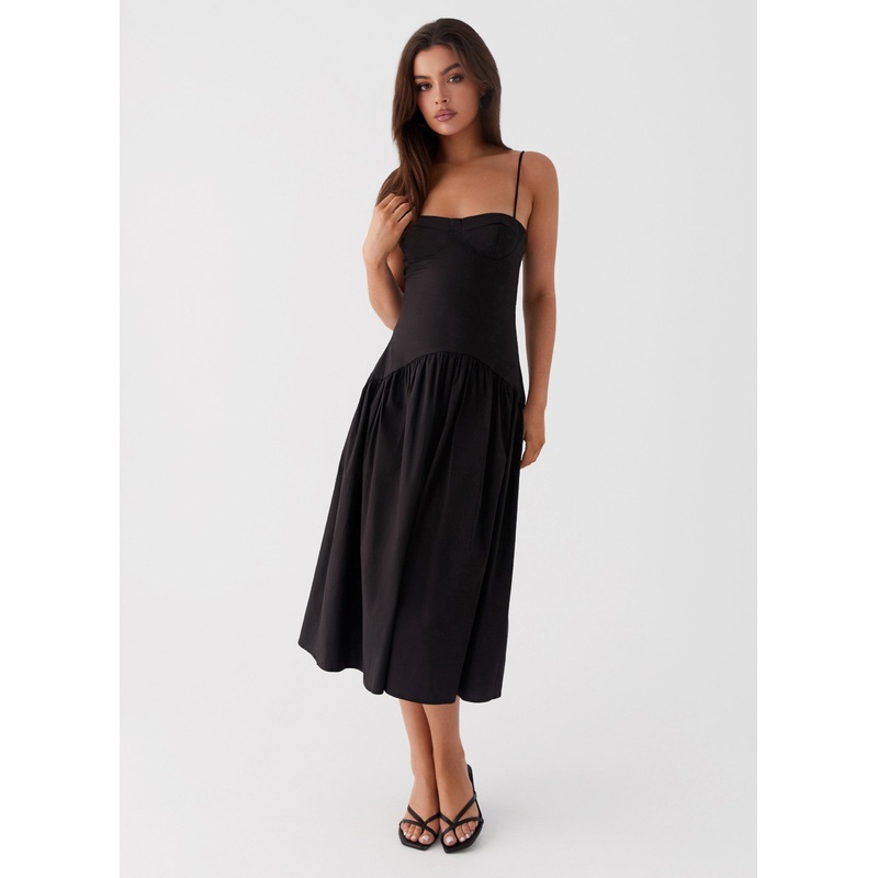Yvette Corset Midi Dress – Black