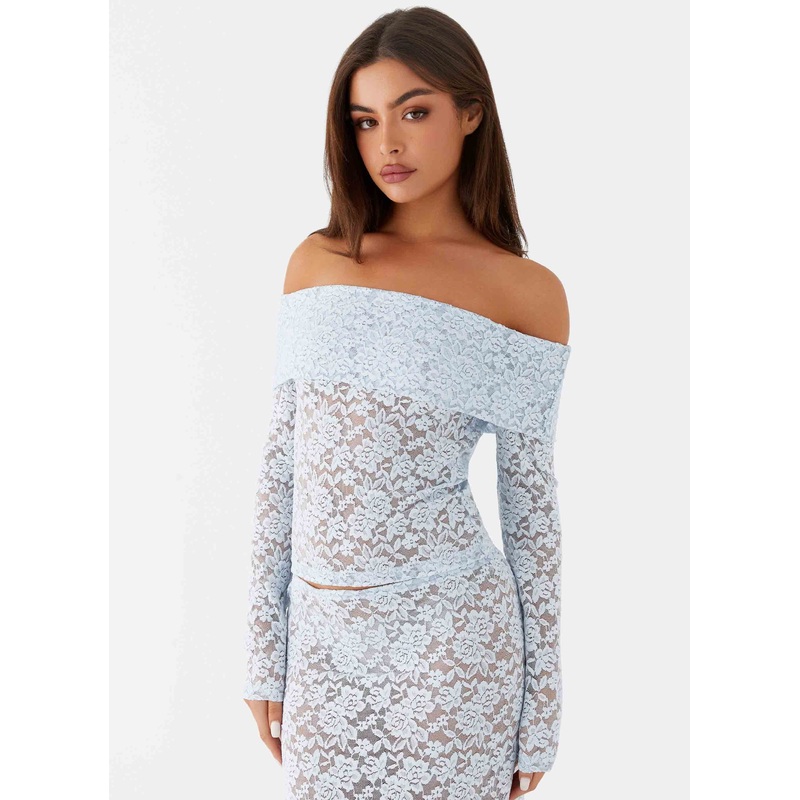 Zephyra Lace Long Sleeve Top – Blue Cloud