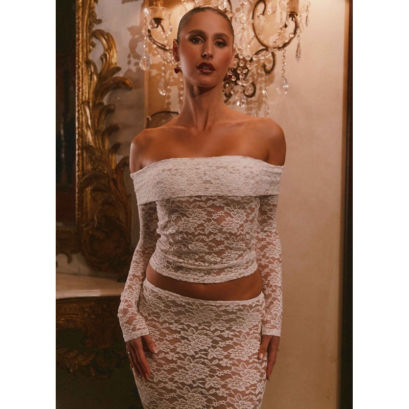 Zephyra Lace Long Sleeve Top – White