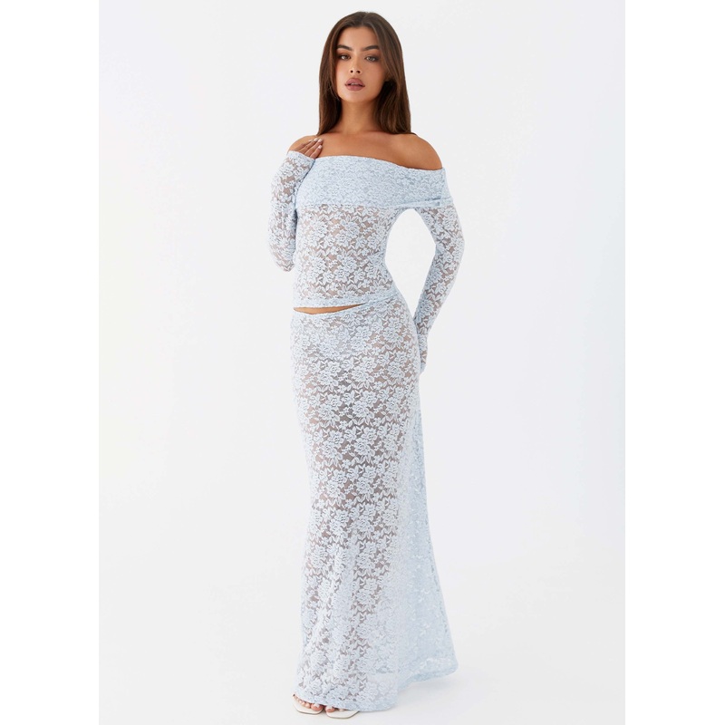 Zephyra Lace Maxi Skirt – Blue Cloud