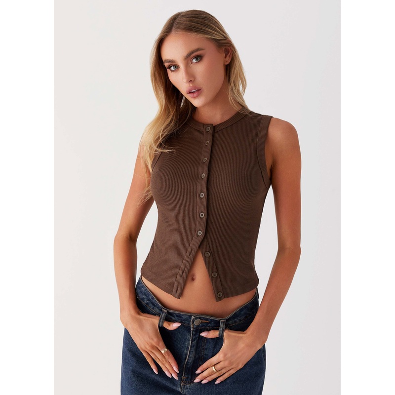 Blair Buttoned Knit Top – Chocolate