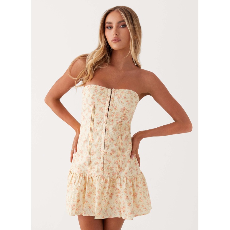 Bloomsbury Bustier Mini Dress – Yellow Ditsy Floral