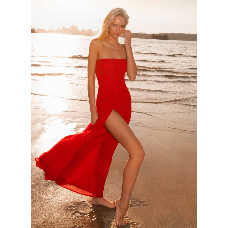 Eden Strapless Maxi Dress – Red