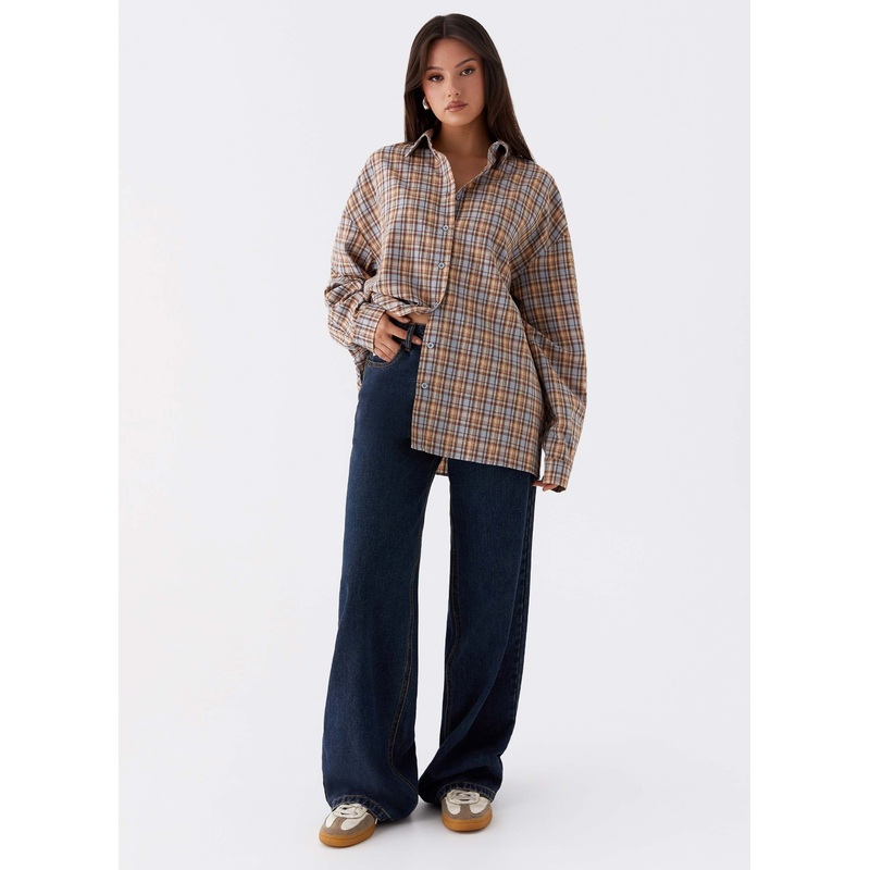 Kyla Oversized Button Up Shirt – Check