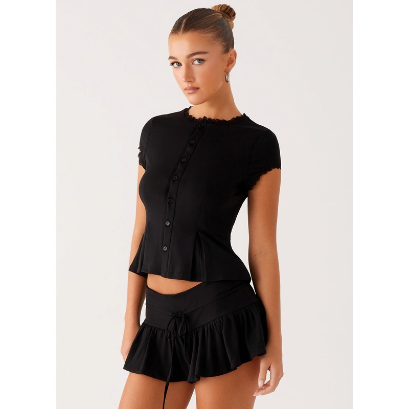 Landon Button Up Top – Black