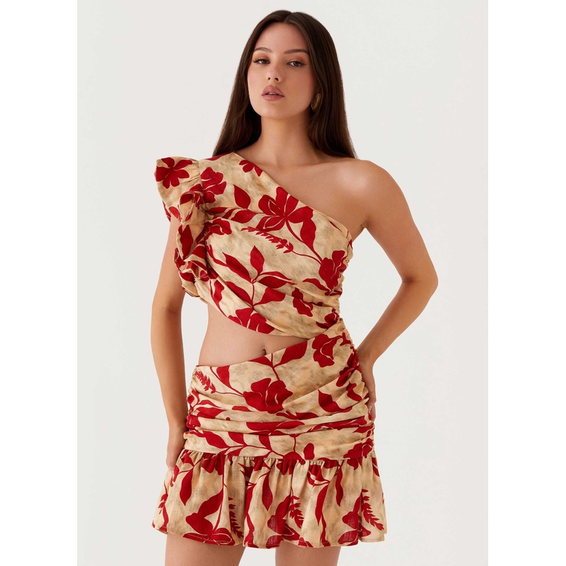 Maisie Linen Mini Dress – Red Green Floral