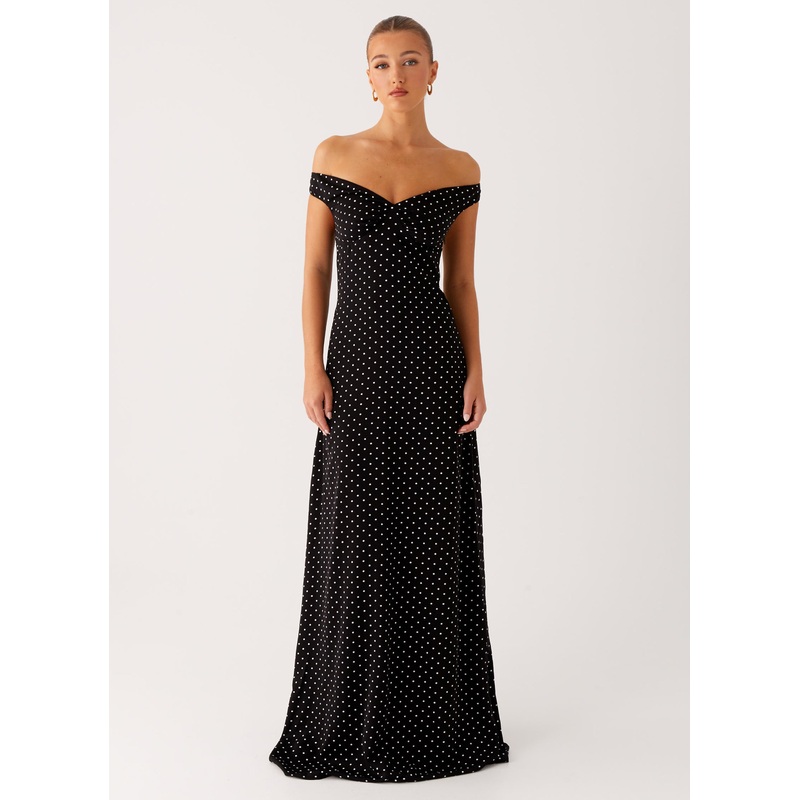Melany Maxi Dress – Black Polka Dot