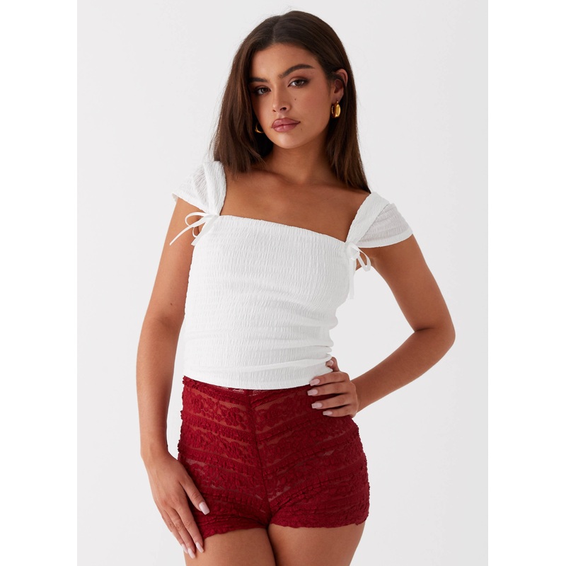 Rosalee Knit Bow Top – White