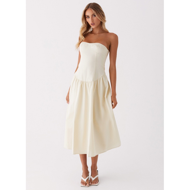 Rosebud Bustier Midi Dress – Ivory