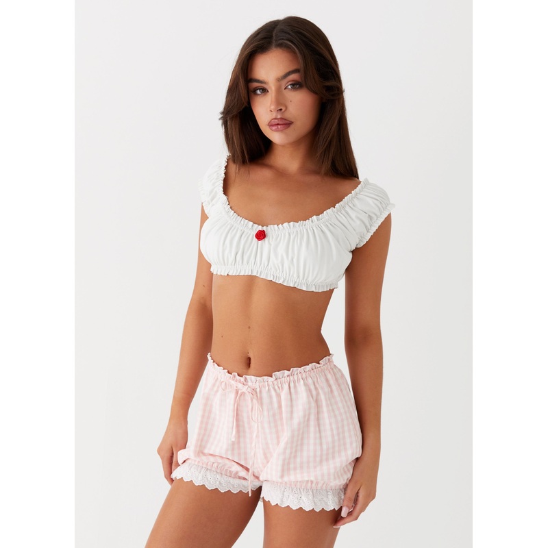 Weston Lace Trim Shorts – Pink Gingham