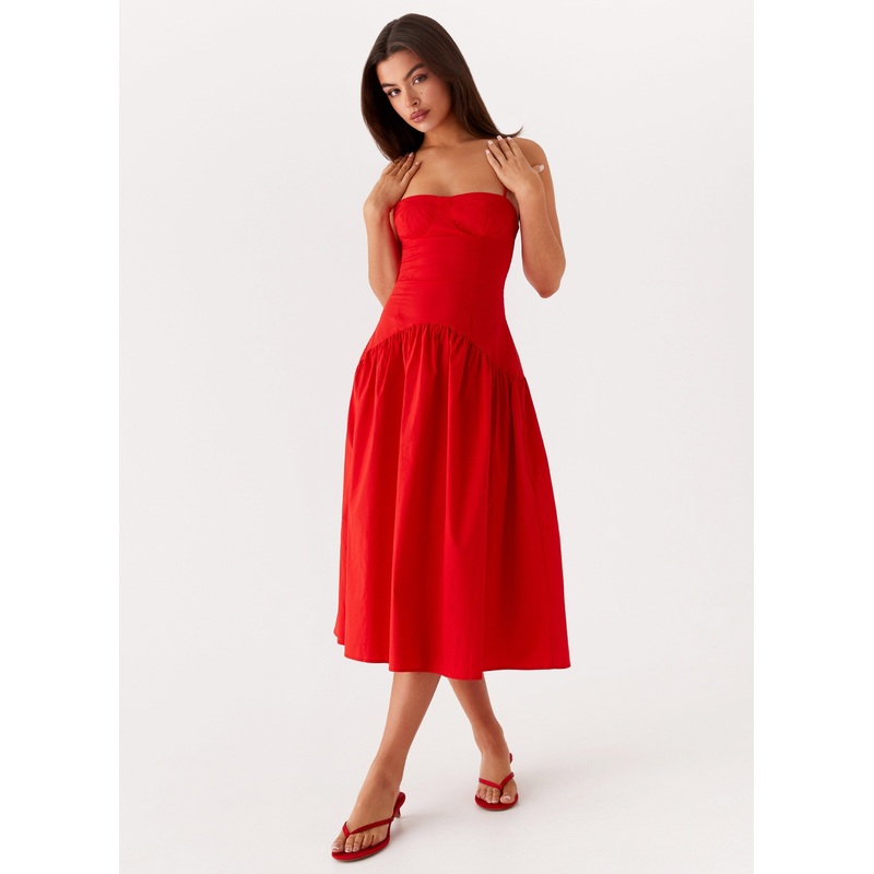 Yvette Corset Midi Dress – Red