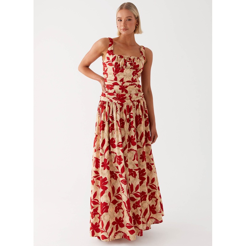 Zinna Linen Maxi Dress – Red