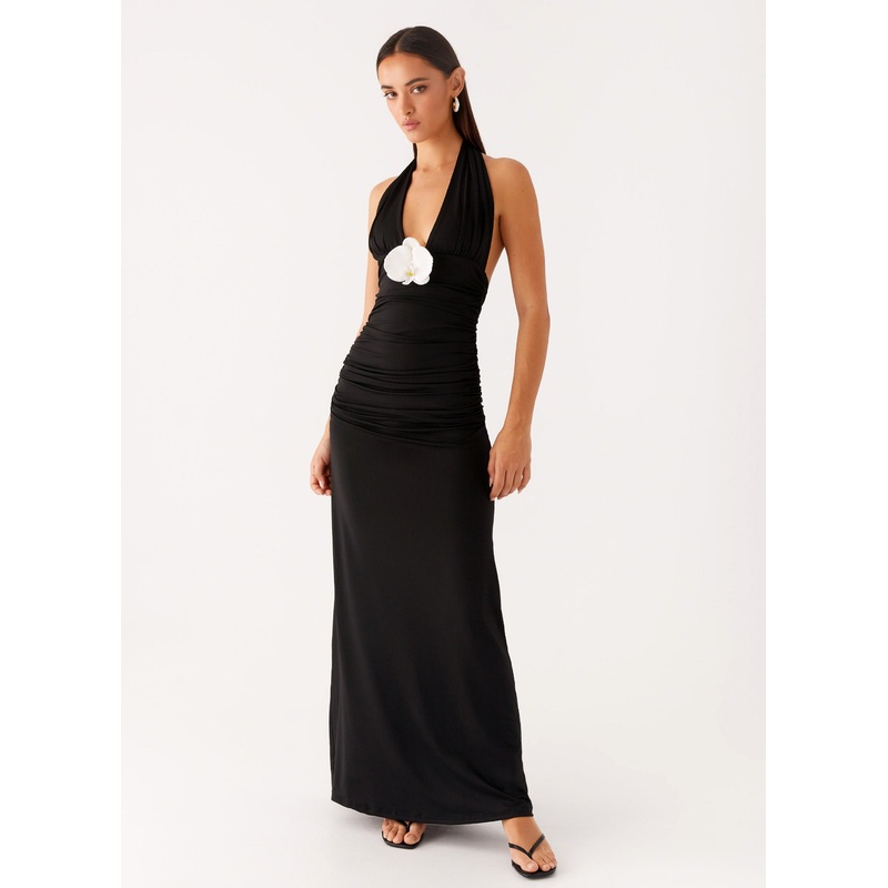 Adalie Halter Neck Midi Dress – Black