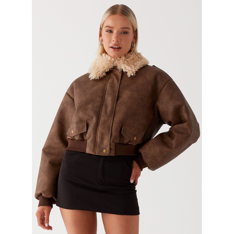Aston Shearling Bomber Jacket – Brown