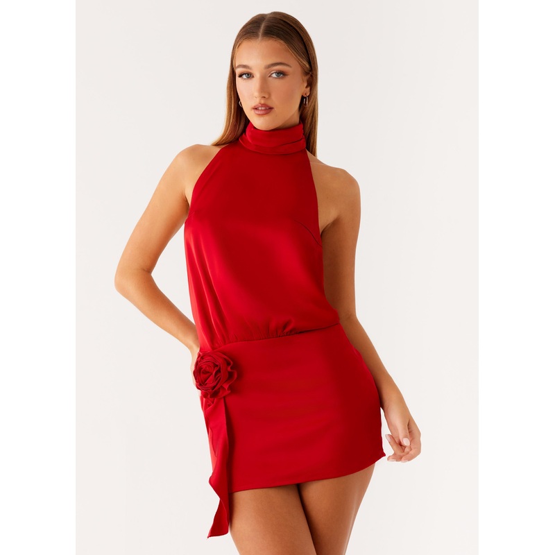 Birdie Halterneck Mini Dress – Red