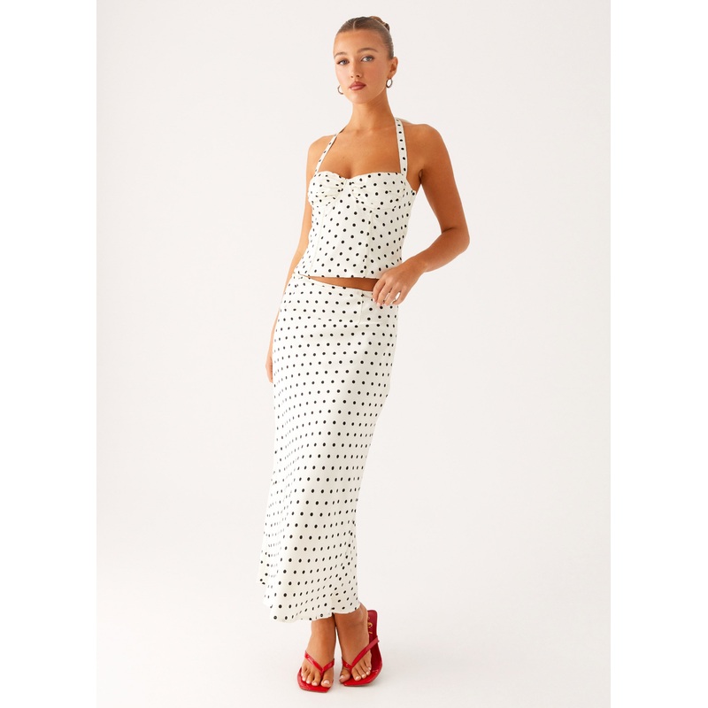 Breanne Midi Skirt – White Polka Dot