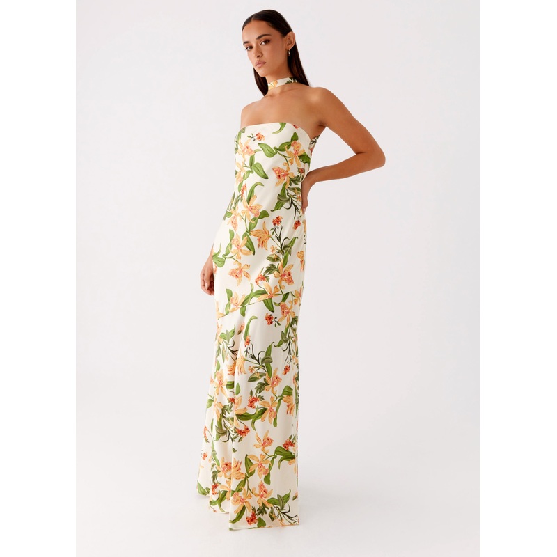 Damali Satin Maxi Dress – Floral Print