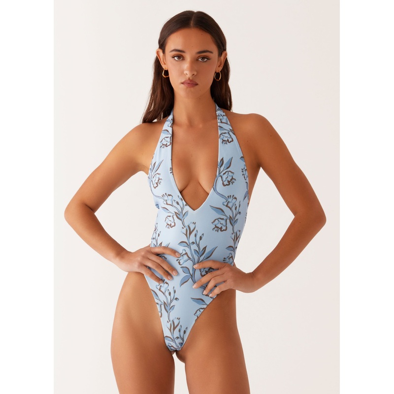 Delia One Piece Swimsuit – Blue Floral Print