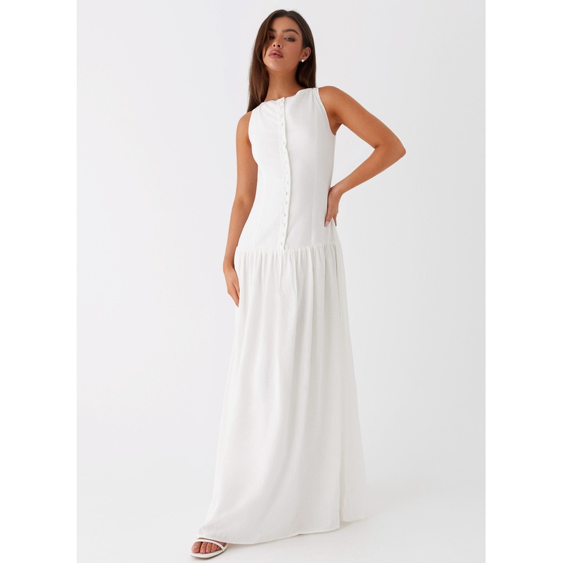 Meggie Linen Maxi Dress – White