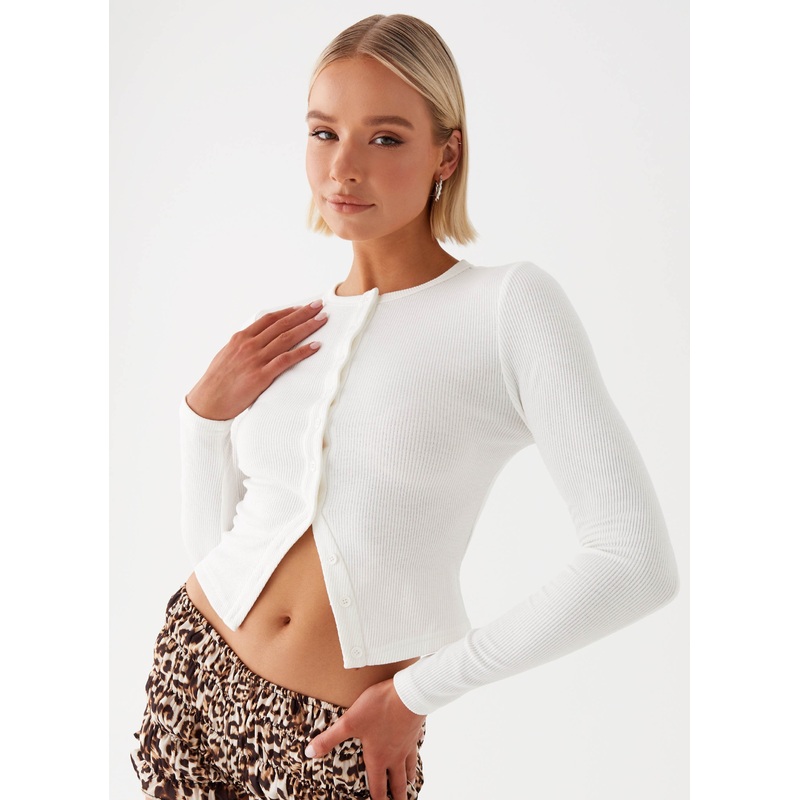 Blair Buttoned Long Sleeve Top – White