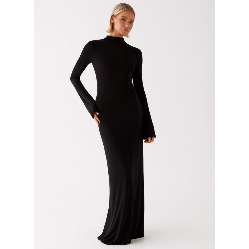 Brioni Long Sleeve Maxi Dress – Black