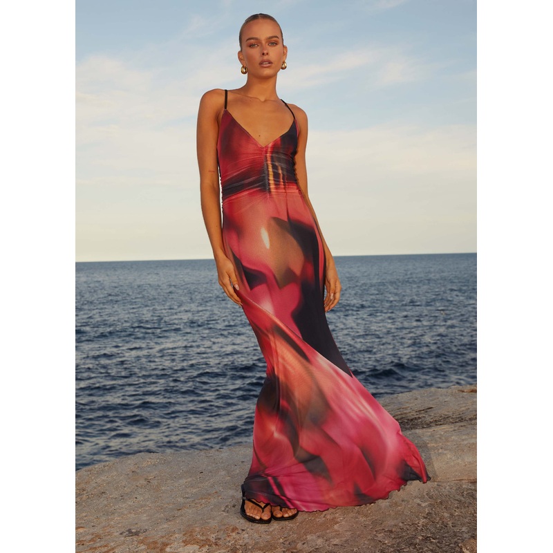 Charley Maxi Dress – Pink Print