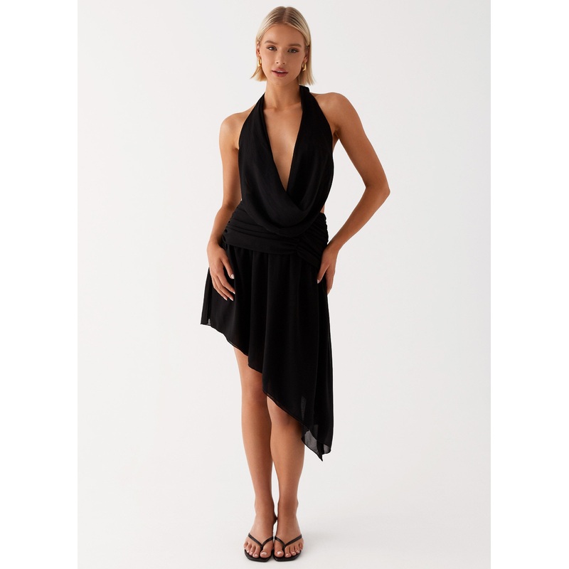 Elysia Chiffon Midi Dress – Black