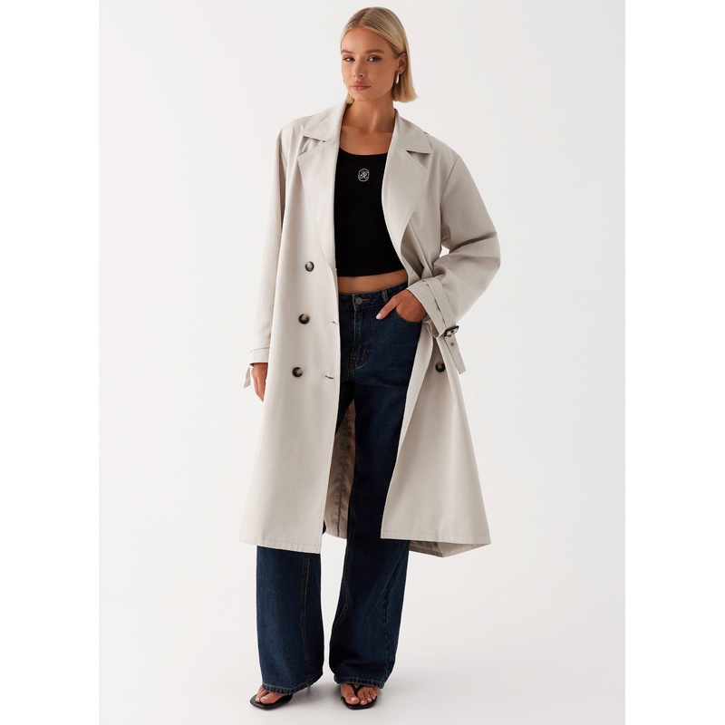 Frenchy Oversized Trench Coat – Stone