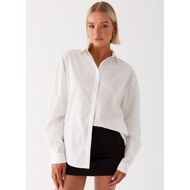 Laurel Long Sleeve Oversized Shirt – White