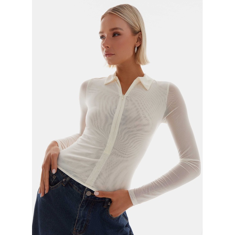 Lorna Zip Up Shirt – Ivory