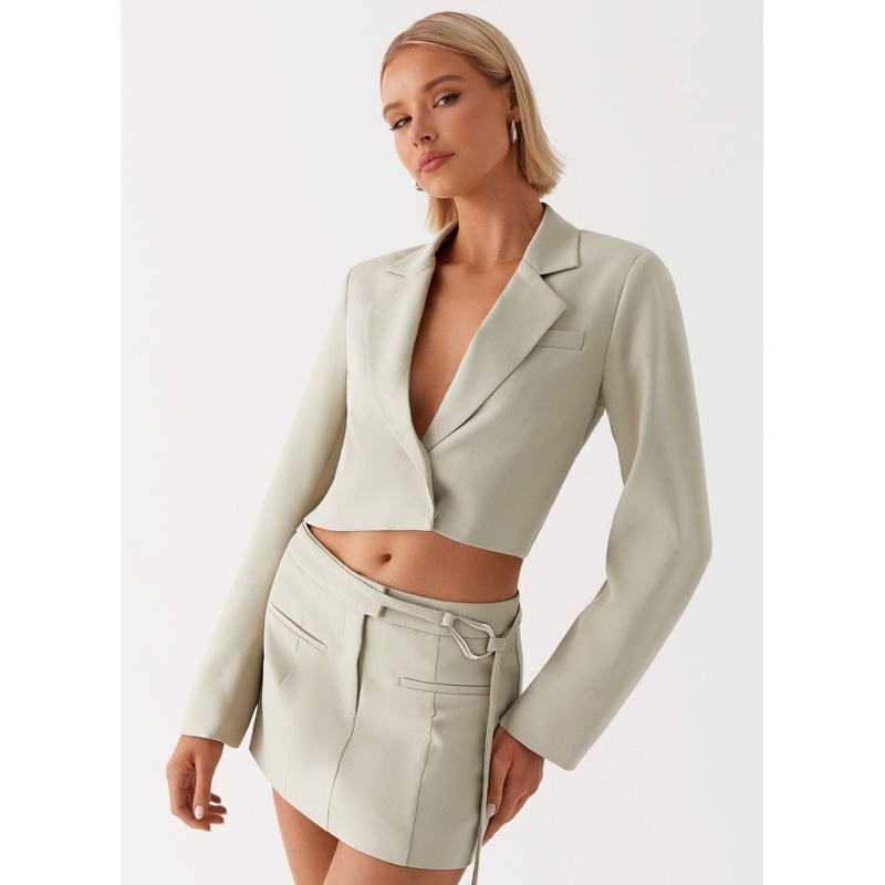 Olea Open Back Cropped Blazer – Sage