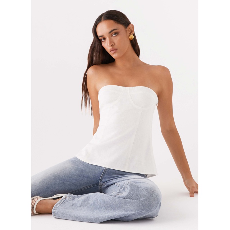 Rennie Linen Bustier Top – White