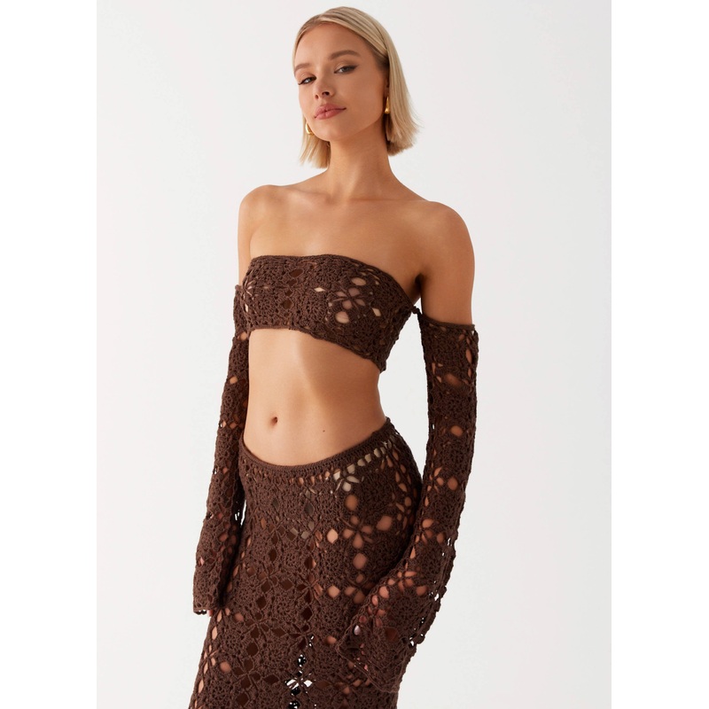 Sorrentino Crochet Long Sleeve Top – Chocolate