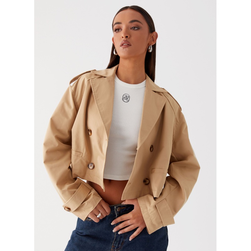 Teddie Cropped Trench Coat – Camel