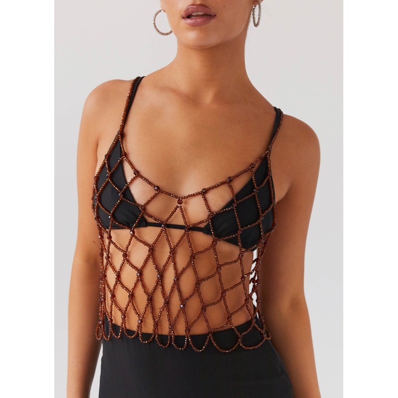 Thessa Beaded Vest Top – Sepia